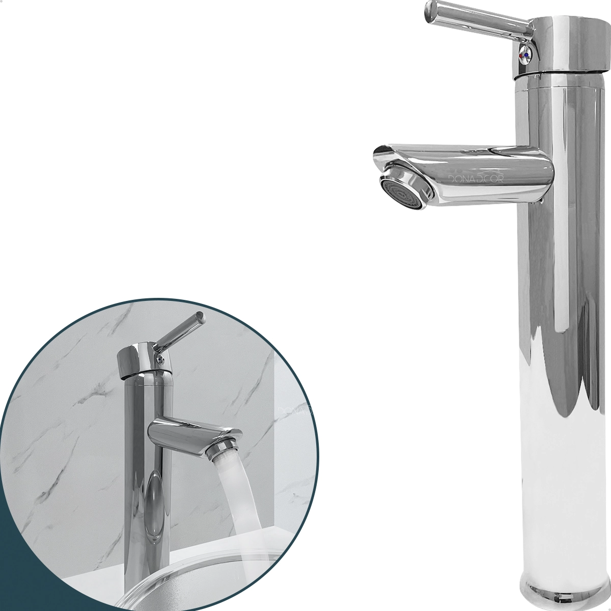 Torneira Bica Alta Pia Banheiro Inox 304 Cromado Monocomando Misturador Cuba Sobrepor Lavatorio Luxo