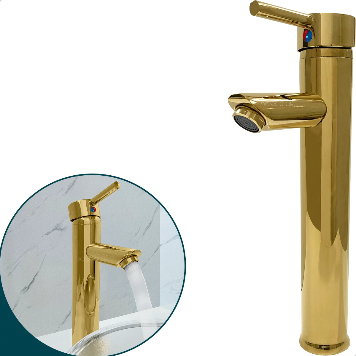 Torneira Dourada Bica Alta Pia Banheiro Monocomando Misturador Aço Inox 304 Torneira Lavabo Para Cuba de Apoio