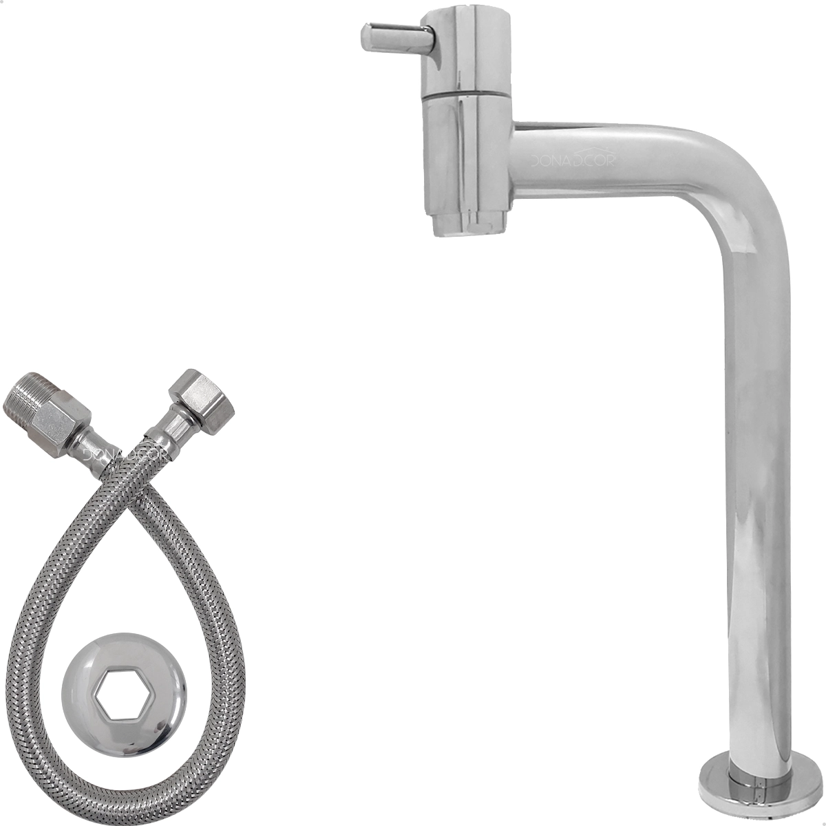 Torneira Pia Banheiro Cromada Bica Alta 90 Graus 1/4 de Volta Inox 304 Cuba de Sobrepor Luxo Lavabo Brilhoso Espelhado