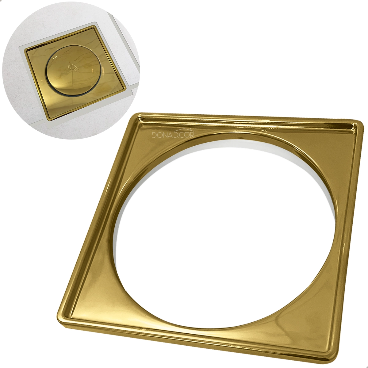 Porta Grelha Dourado 15x15 Caixilho Aço Inox 304 Quadrado Suporte Para Ralo Click 15cm Box Banheiro