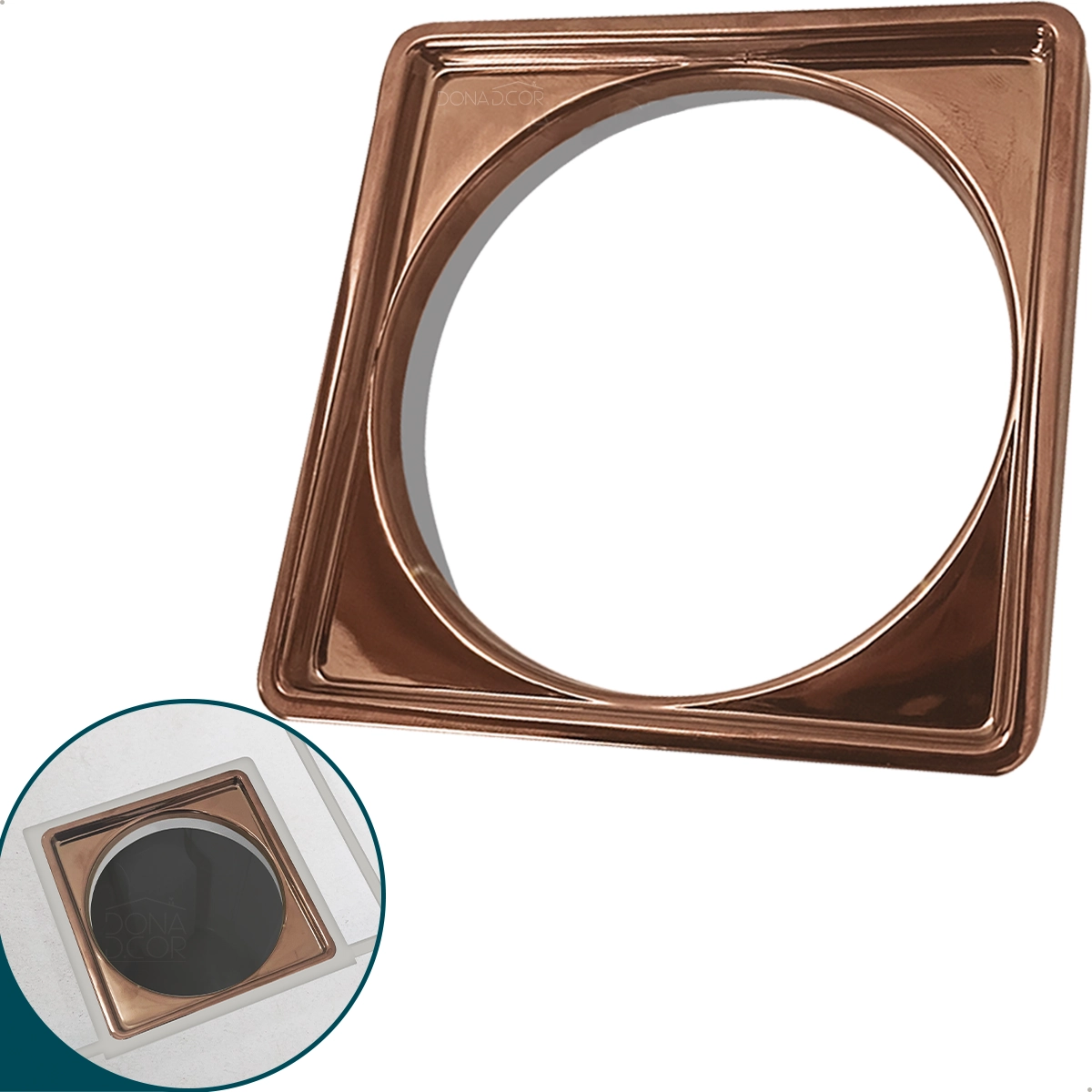 Porta Grelha Rose Gold 10x10 Aço Inox 304 Suporte Ralo Quadrado Caixilho Para Box 10cm Banheiro