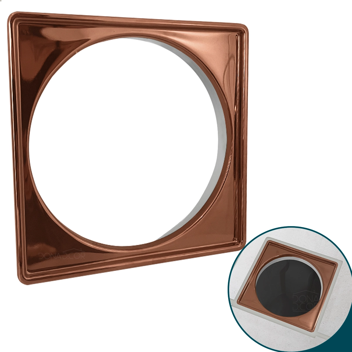 Porta Grelha Rose Gold 15x15 Aço Inox 304 Suporte Ralo Quadrado Caixilho Para Box 15cm Banheiro