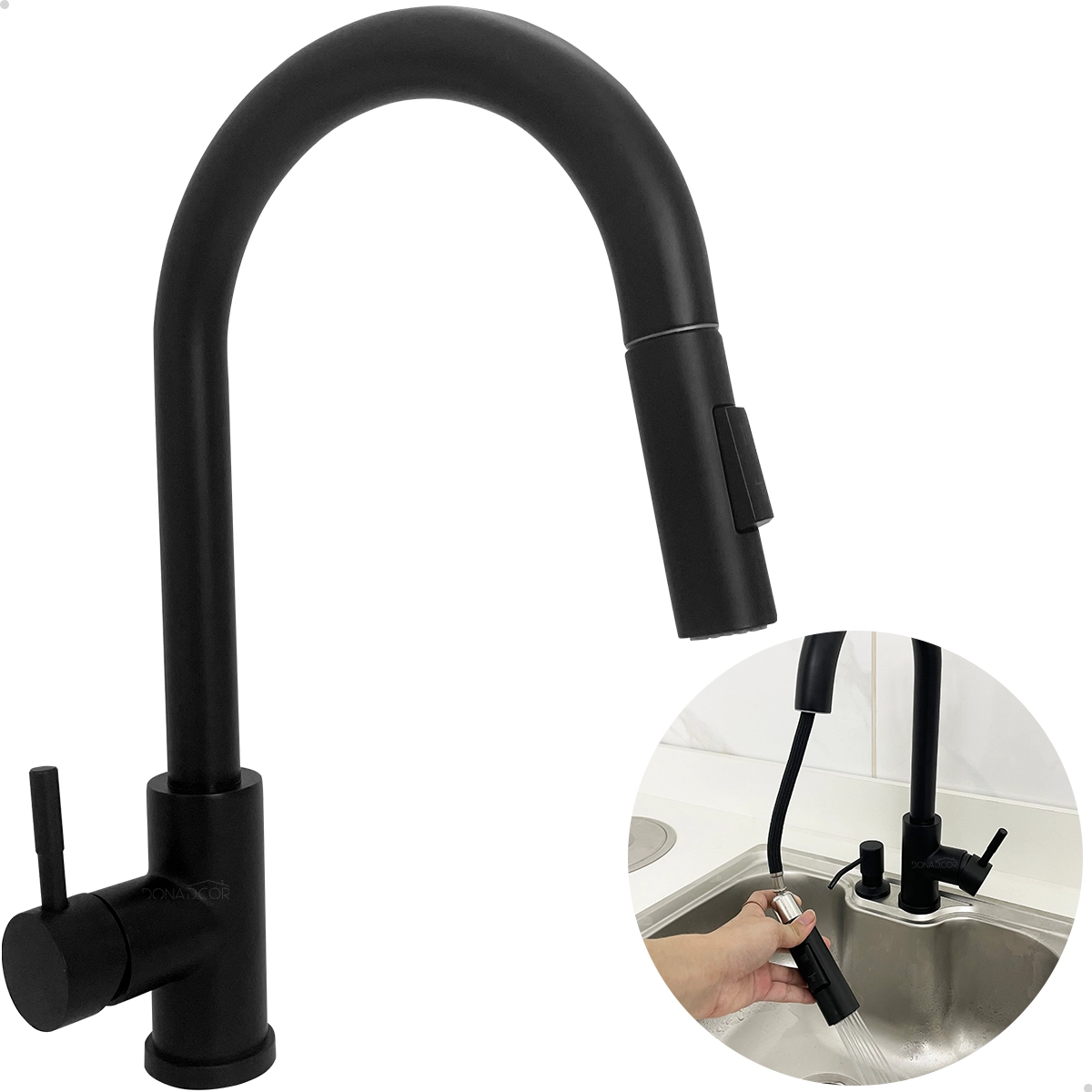Torneira Cozinha Preta Fosca Inox 304 Monocomando Bancada Flexível Q/f Bica Alta Gourmet Preto Fosco