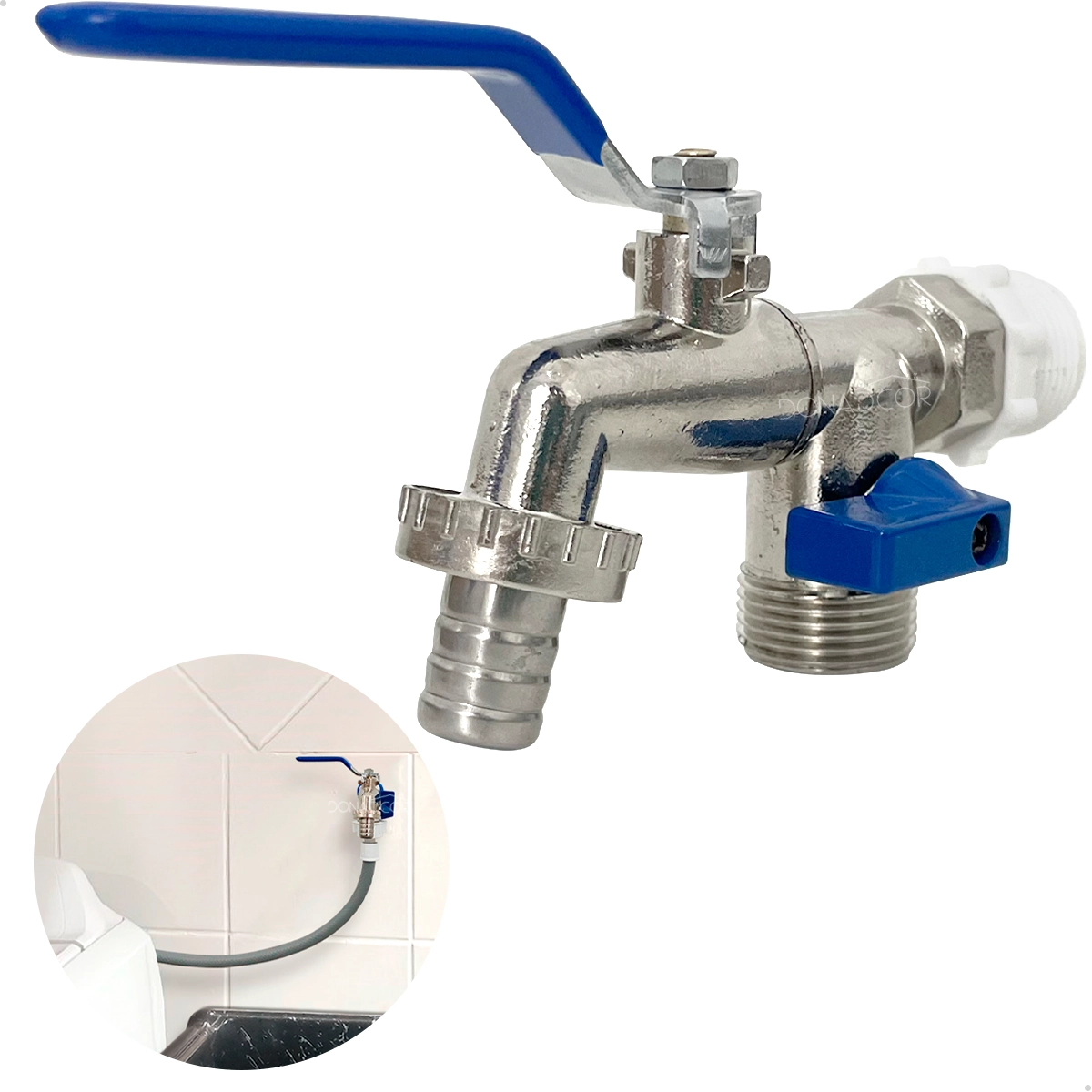 Torneira Dupla De Jardim Taque Maquina De Lavar Registro Duplo Esfera ¼ De Volta Metal Multifuncional