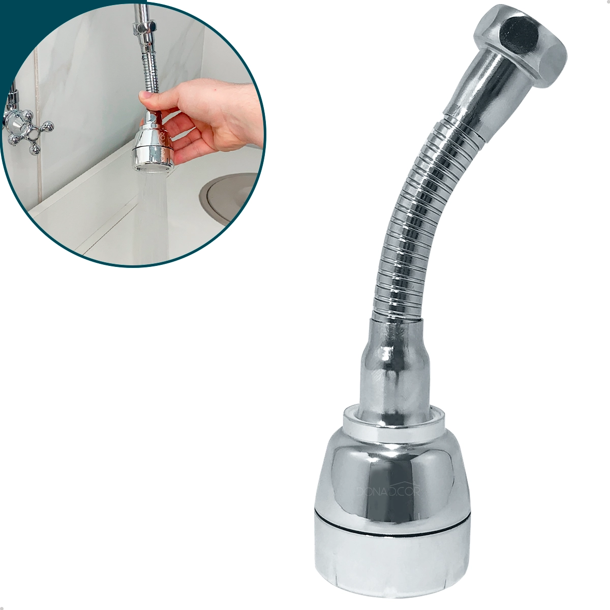 Ponta De Torneira Prolongador Inox Cozinha Bico Cromado Chuveirinho Arejador Gourmet Ponteira Extensor com 3 Jatos