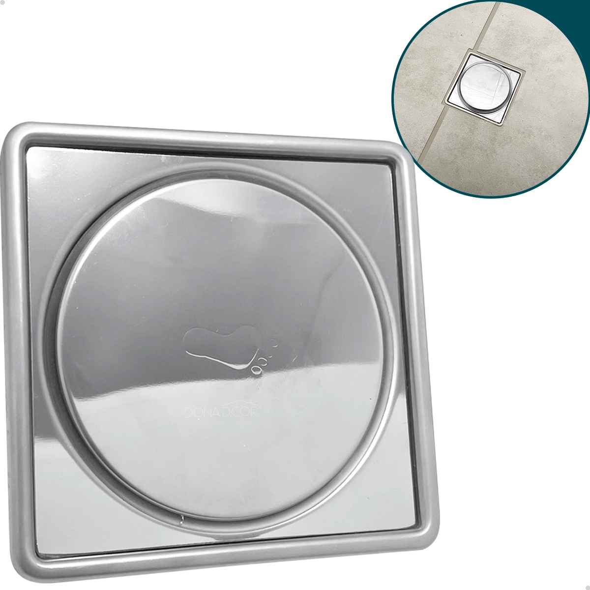 Ralo Click E Porta Grelha 10x10 Inox Kit Banheiro Caixilho Quadrado Suporte Ralo Inteligente Antiodor 10cm