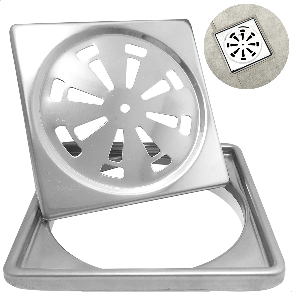 Porta Grelha E Ralo 10x10 Inox Kit Caixilho Suporte Com Ralo Quadrado Simples Para Banheiro Box 10cm