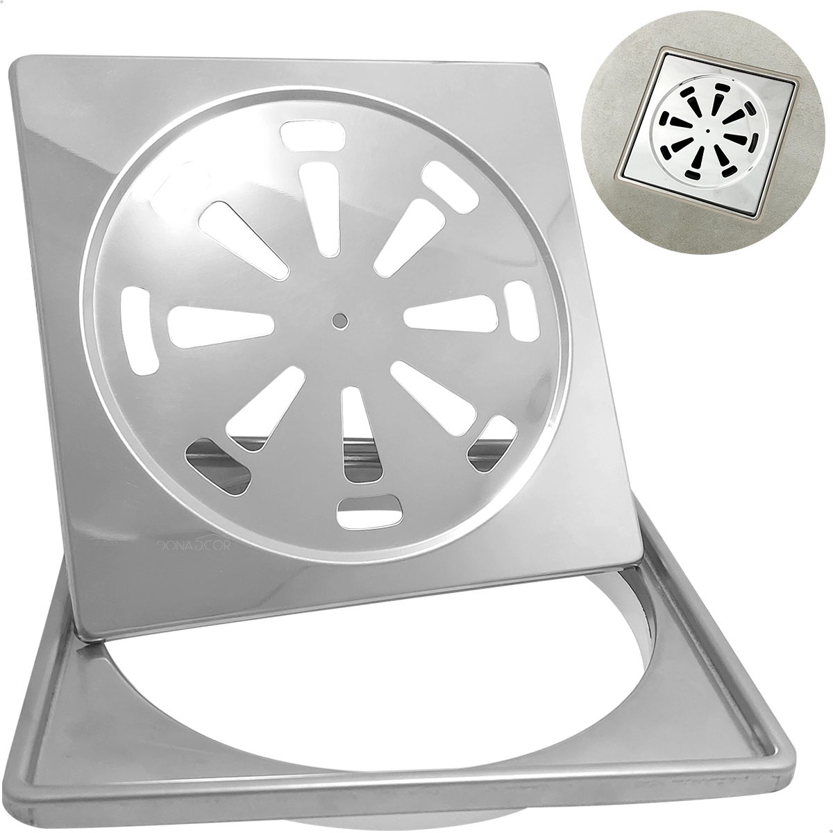 Porta Grelha E Ralo 15x15 Inox Kit Caixilho Suporte Com Ralo Quadrado Simples Para Banheiro Box 15cm