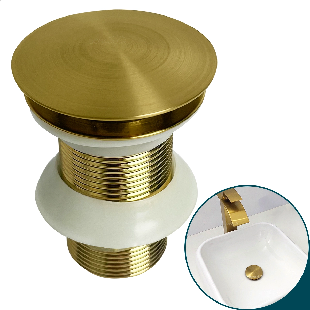 Válvula Click Dourada Escovada 1 1/4 Ralo De Pia Banheiro Aço Inox Tampa Click Inteligente Gold Válvula Escoamento