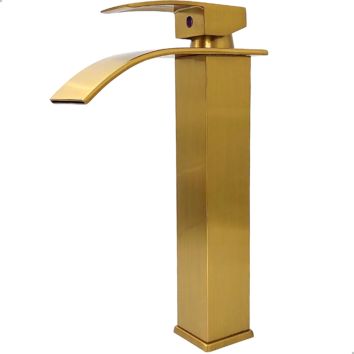 Torneira Dourada Escovada Bica Alta Quadrada Cascata Pia Banheiro Aço Inox 304 Monocomando Misturador Quente Frio Cuba