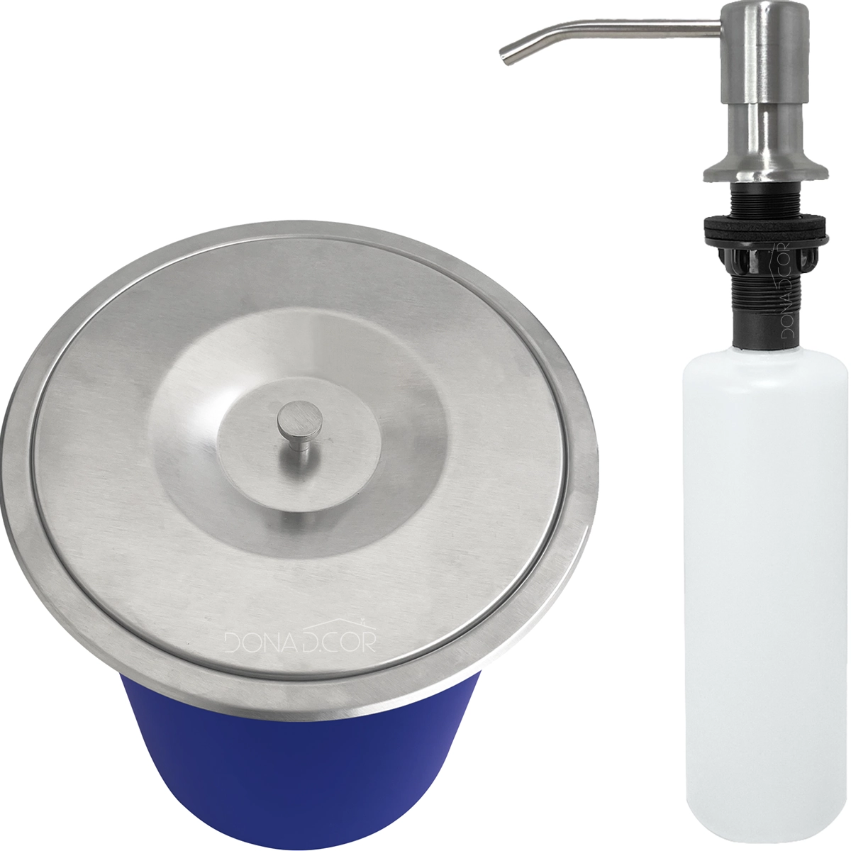 Lixeira Pia Cozinha Embutir 5 Litros Inox Escovado Kit Dispenser Dosador De Sabão Líquido 500ml Cozinha