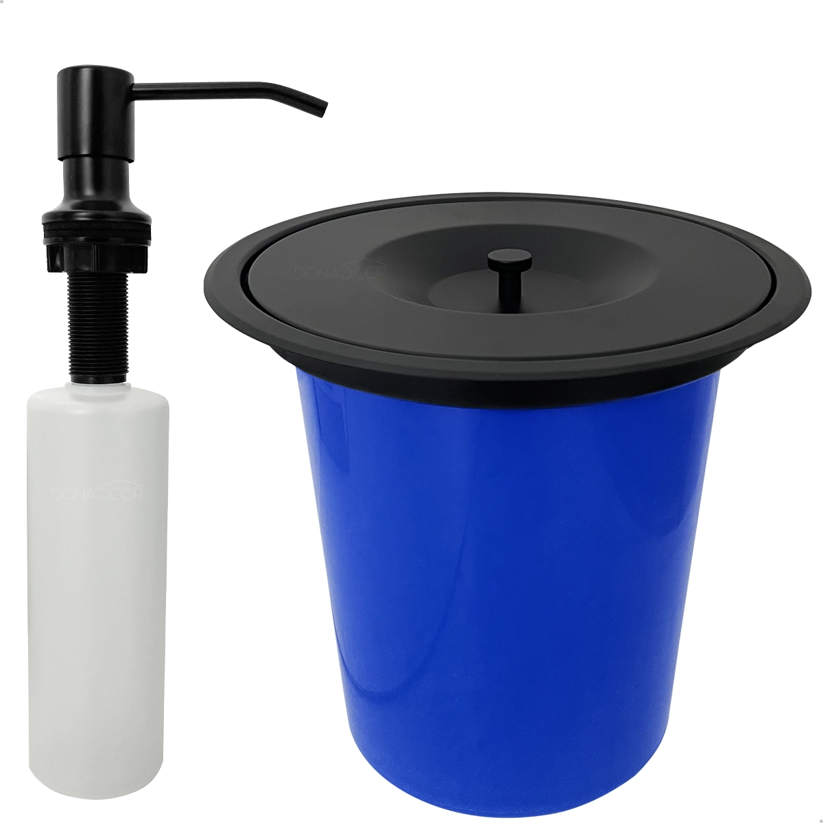 Lixeira Pia Cozinha Embutir 5 Litros Inox Preto Fosco Kit Dispenser Dosador De Sabão Líquido 350ml Cozinha