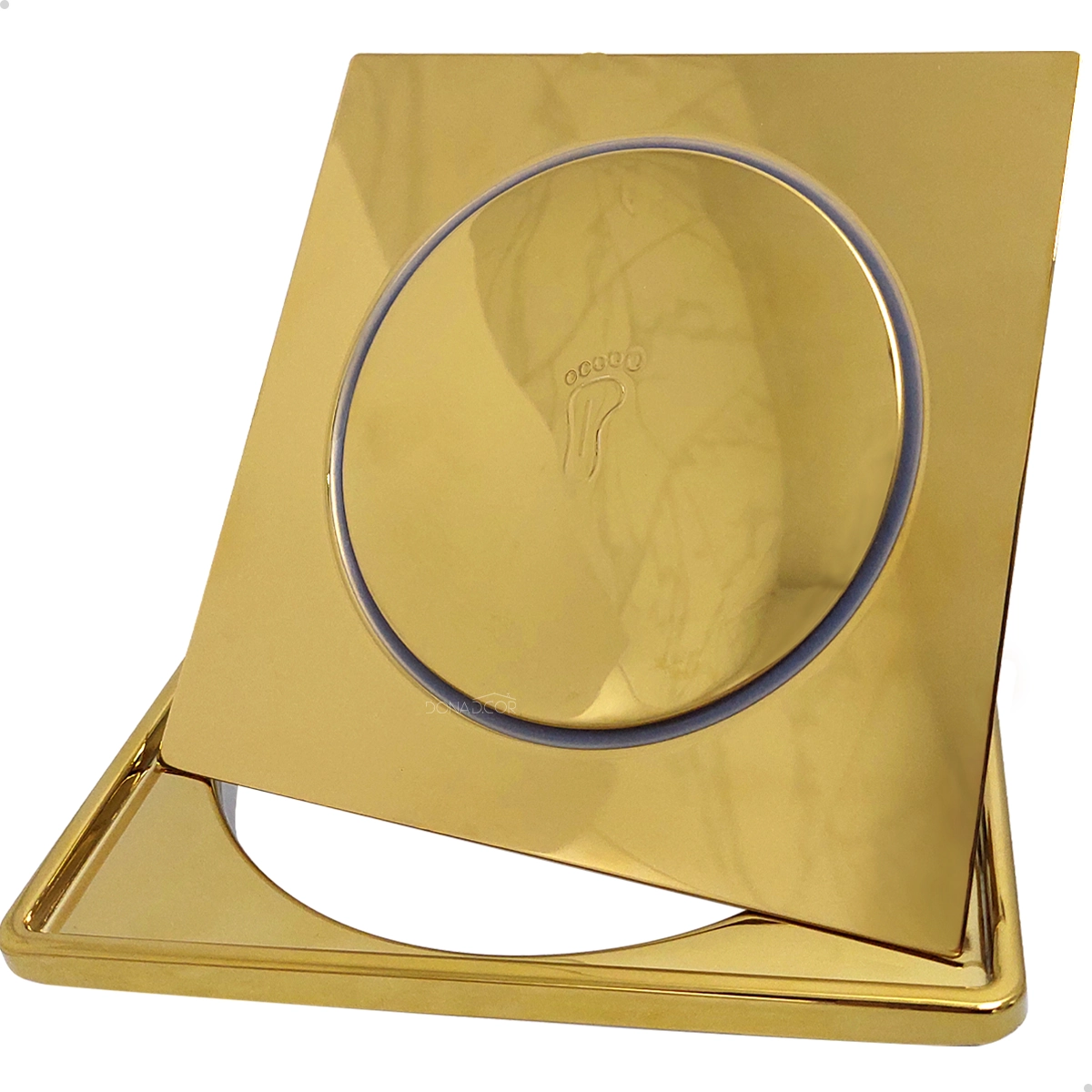 Ralo Click E Porta Grelha Dourado Inox 15x15 Kit Banheiro Caixilho Quadrado Suporte Ralo Inteligente Antiodor 15cm
