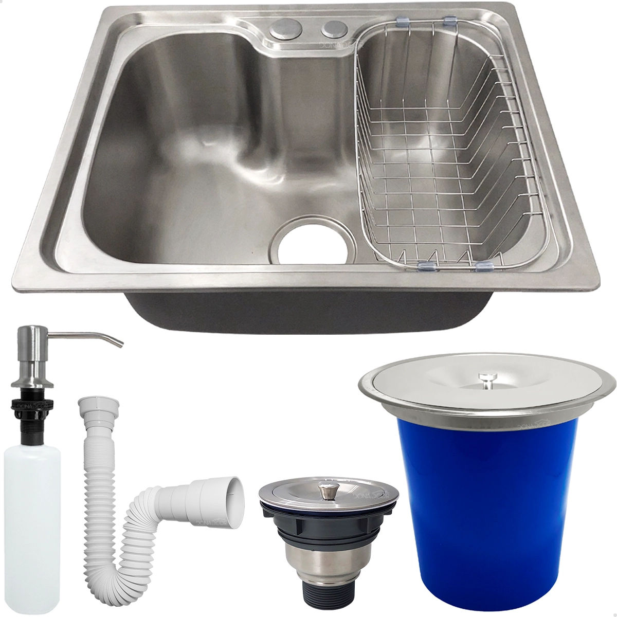 Kit Cozinha Cuba Gourmet Inox 304 50x40 Lixeira De Embutir 5 Litros Dispenser 500ml Valvula E Sifão