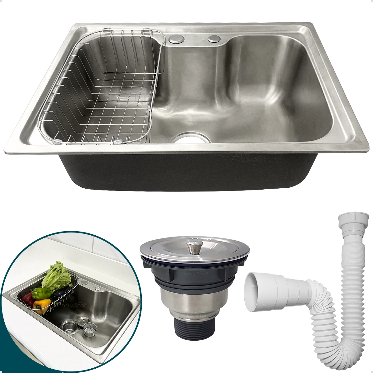 Cuba Gourmet Inox 304 60x42 Pia Cozinha Com Cesto Escorredor Valvula Higienica 4 1/2 Sifão Flexivel