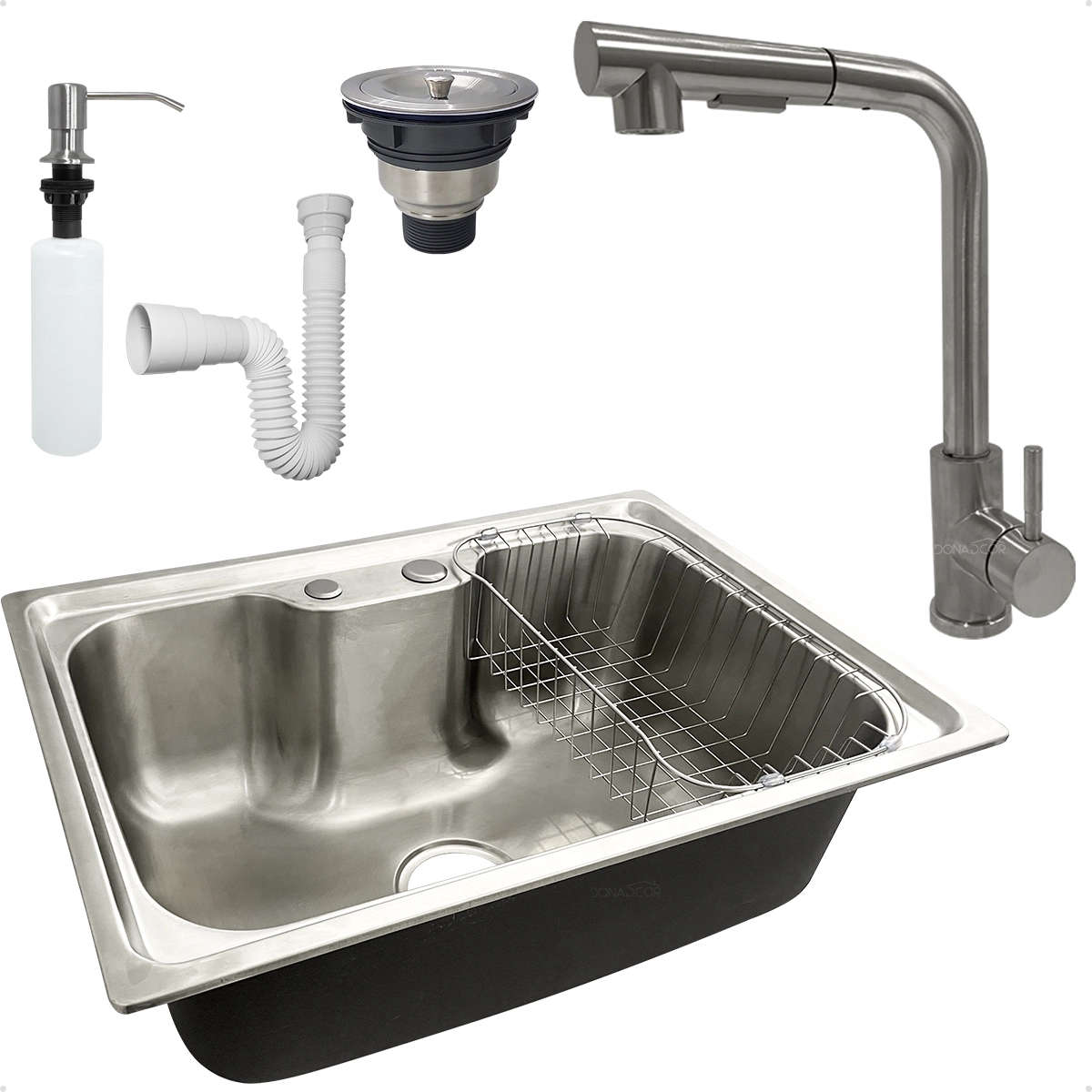 Kit Cozinha Gourmet Cuba Inox 304 60x42 Com Torneira Bica Alta 90° Dispenser 500ml Valvula E Sifão