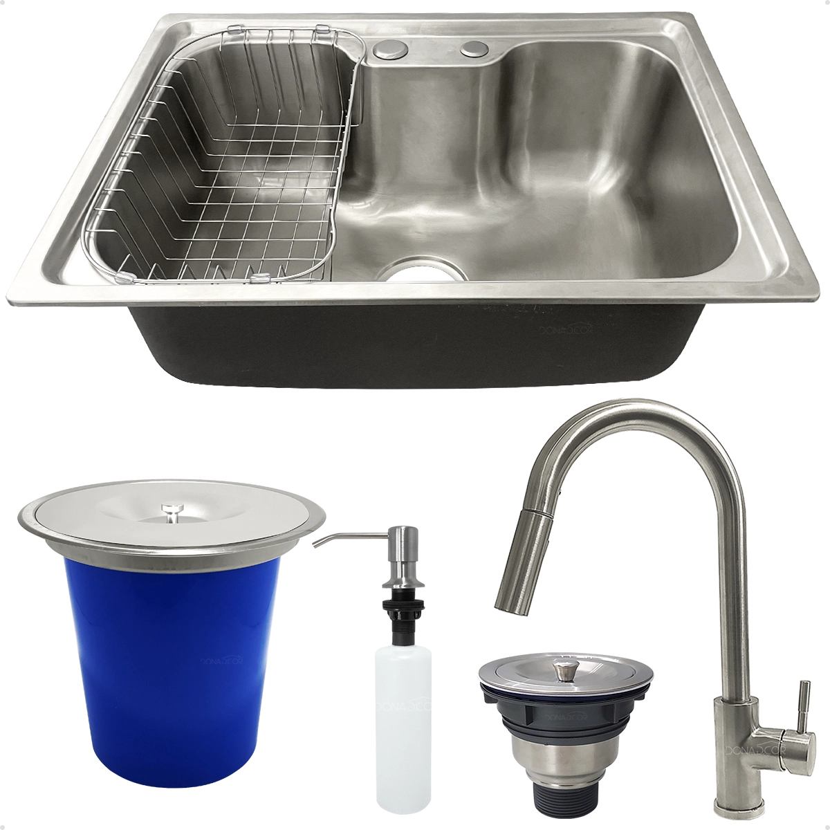 Kit Cozinha Cuba Gourmet Inox 304 60x42 Torneira Alta Lixeira 5 Litros Dispenser 500ml Valvula Sifao