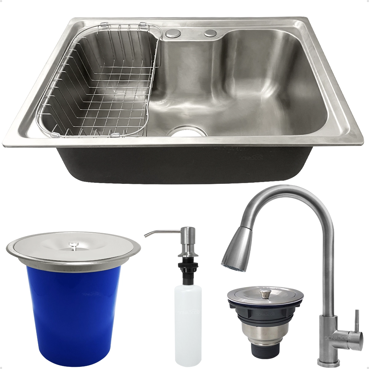 Kit Cozinha Cuba Gourmet Inox 304 60x42 Lixeira 5 Litros Torneira Alta Dispenser 500ml Valvula Sifa