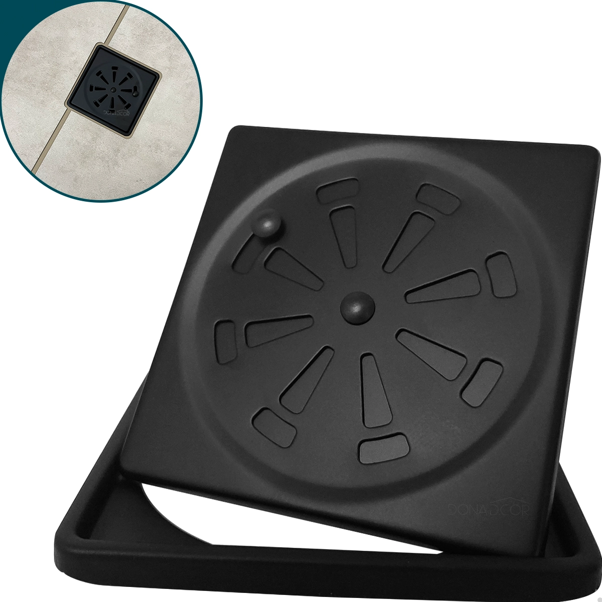 Ralo E Porta Grelha Preto Fosco Inox 10x10 Quadrado Kit Banheiro Tampa Abre e Fecha Rotativo Com Fecho