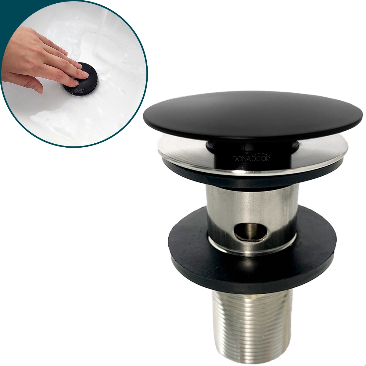 Válvula Preta Click Com Ladrão 7/8 Inox Ralo De Pia Cuba Banheiro Com Escape Escoamento 3cm Lavabo