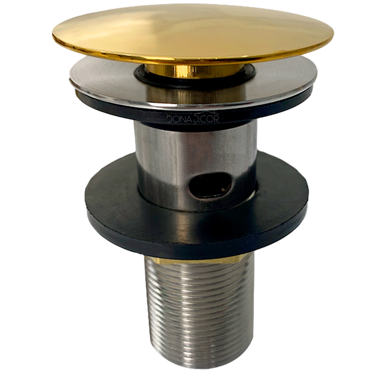 Válvula Click Dourada Com Ladrão 7/8 Inox Ralo De Pia Cuba Banheiro Escape Escoamento 3cm Lavatório