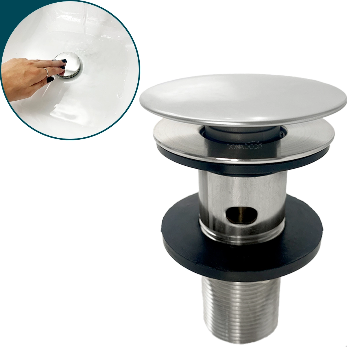 Valvula Click Com Ladrão 7/8 Inox Ralo De Pia Cuba Banheiro Com Escape 3cm Ralo Escoamento