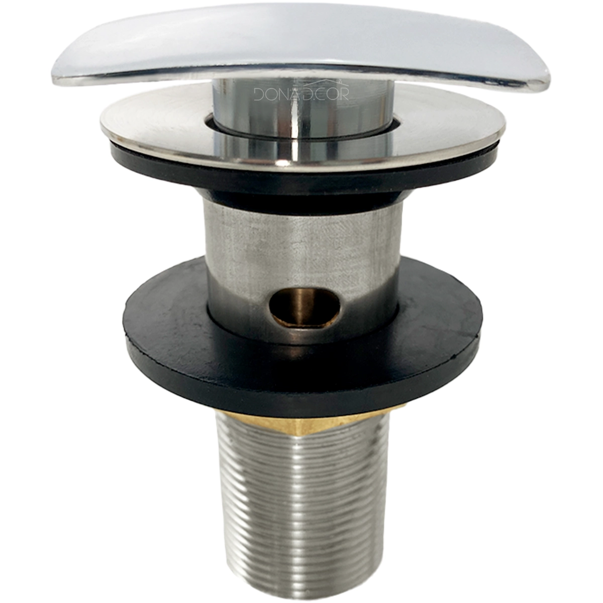 Valvula Click Quadrada 7/8 Com Ladrão Cuba Pia De Banheiro Escoamento Ralo Prata Com Escape 3cm