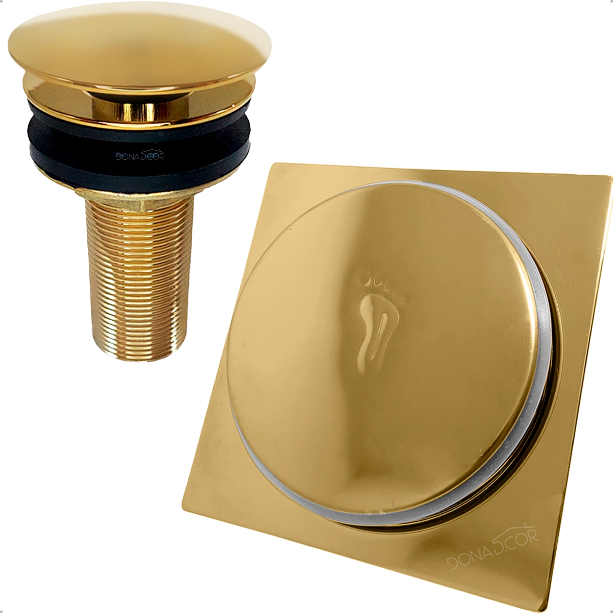 Ralo Click 10x10 Dourado Inox E Valvula Dourada Ralo De Pia 7/8 Kit Banheiro Luxo Ouro Gold