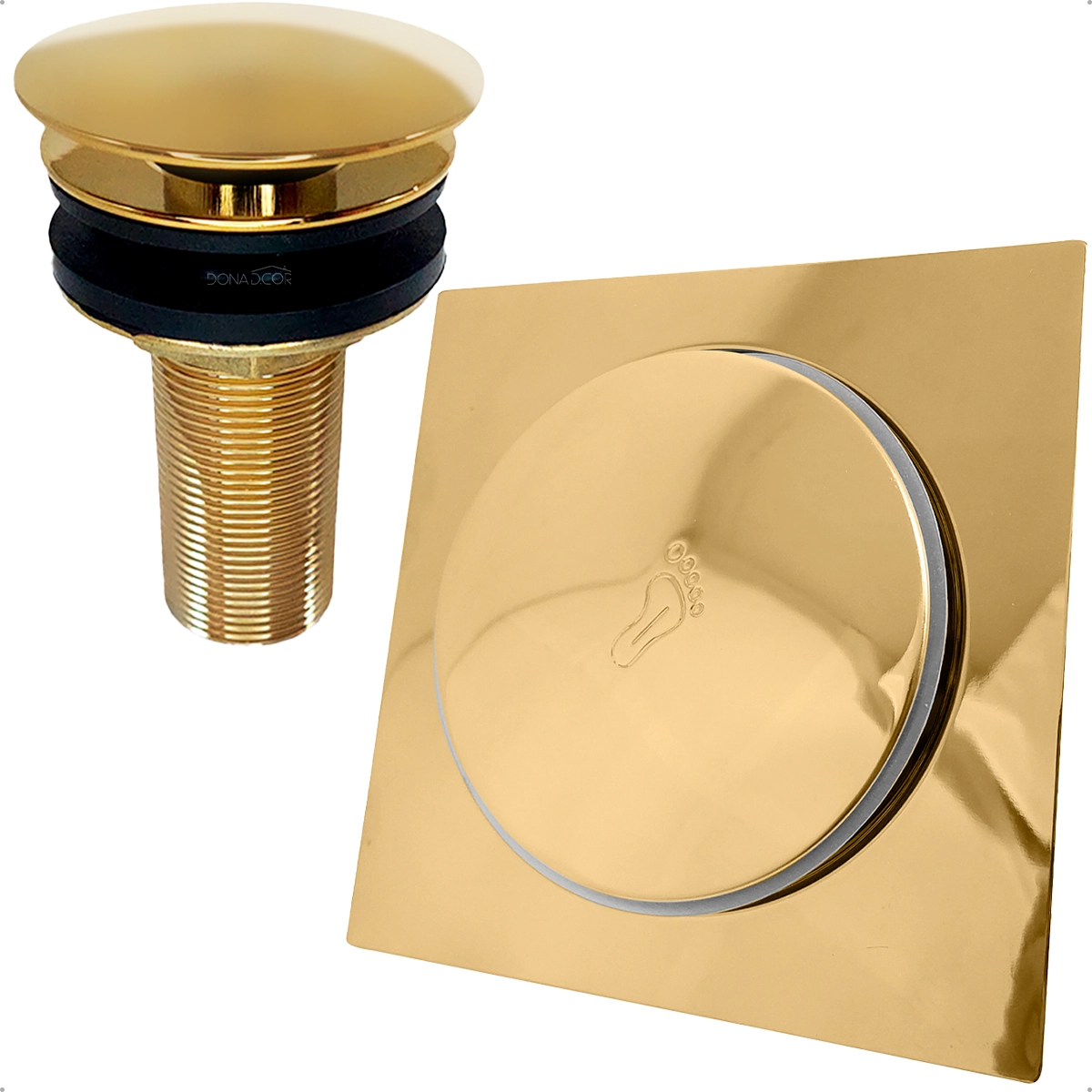 Ralo Click Dourado 15x15 E Valvula Ralo Pia Banheiro 7/8 Aço Inox Ralo Inteligente 15cm E Valvula Click 30mm Escoamento