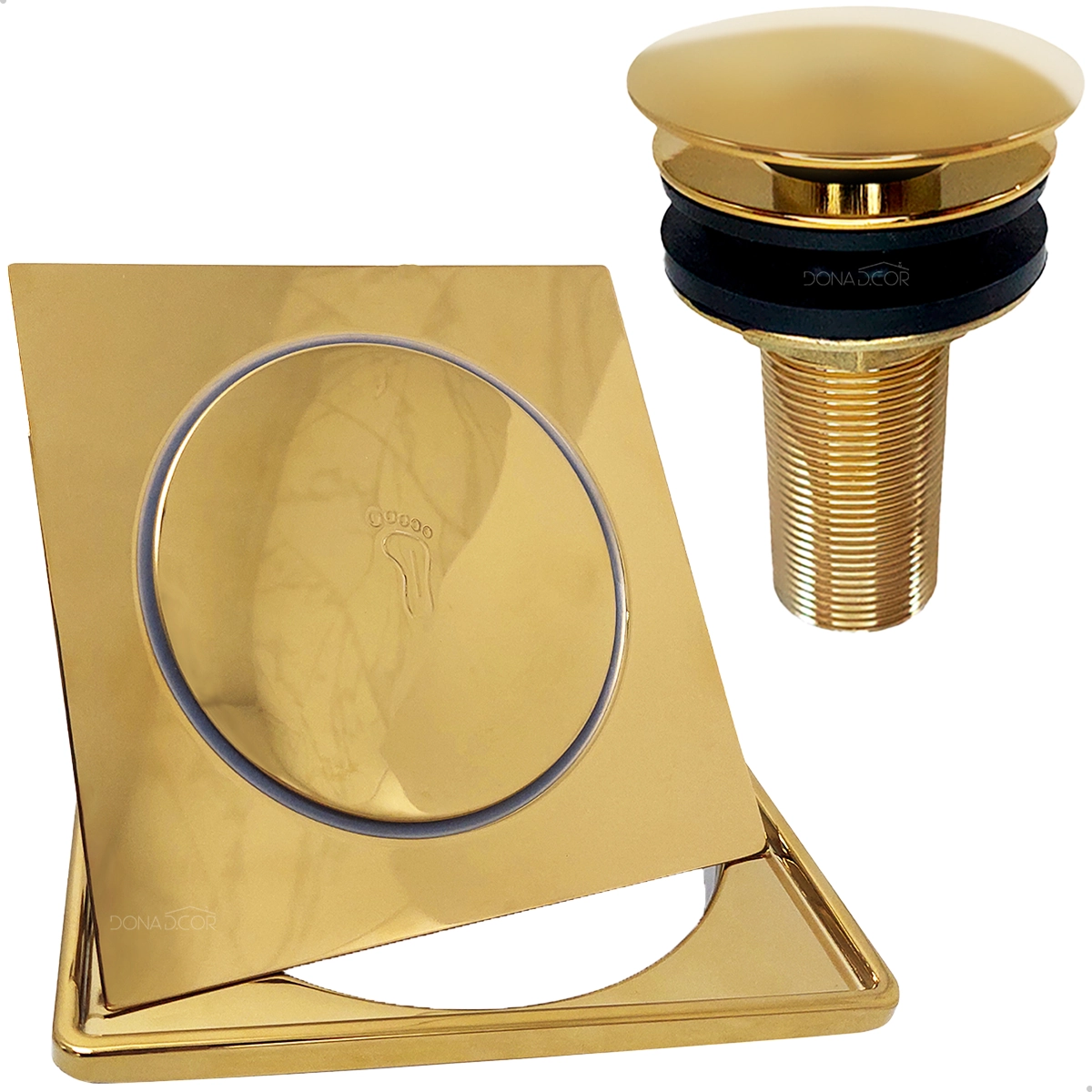 Ralo Click Dourado E Porta Grelha 15x15 Valvula Click 7/8 Inox Kit Banheiro Completo Gold Brilhoso