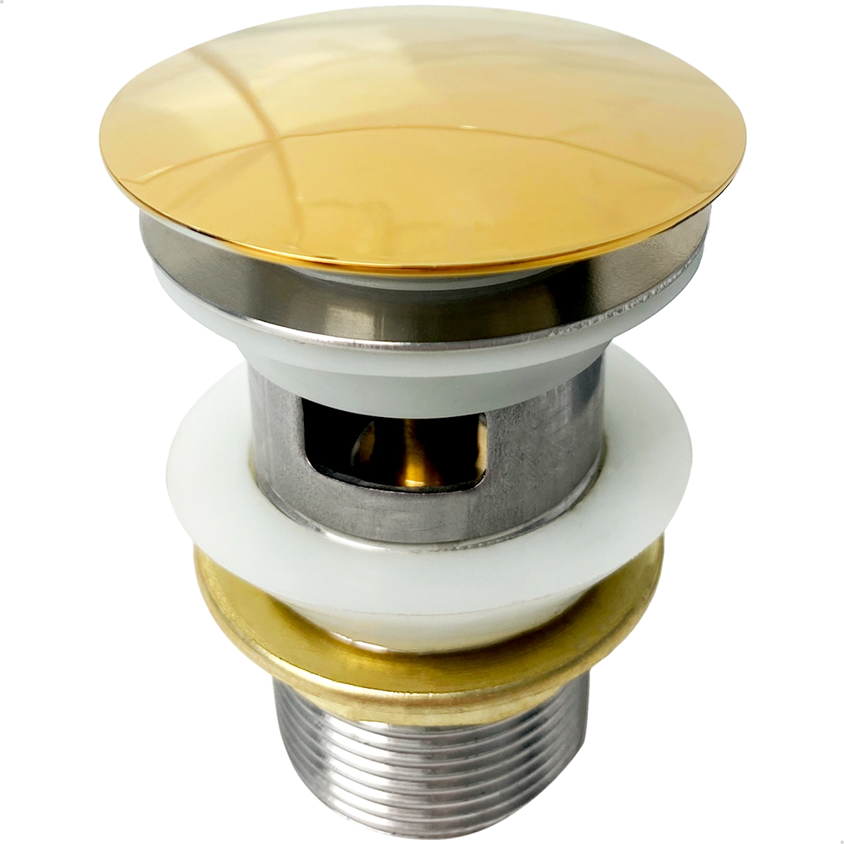 Válvula Click Dourada Com Ladrão 1 1/4 Inox Ralo Click De Pia Cuba Banheiro Com Escape Dreno Escoamento