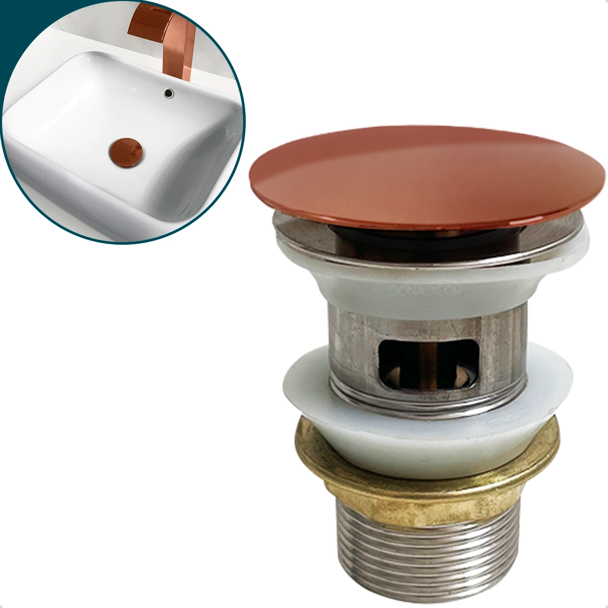 Valvula Click Com Ladrão 1 1/4 Rose Gold Ralo De Pia Cuba Banheiro Com Escape 40mm Ralo Lavatório