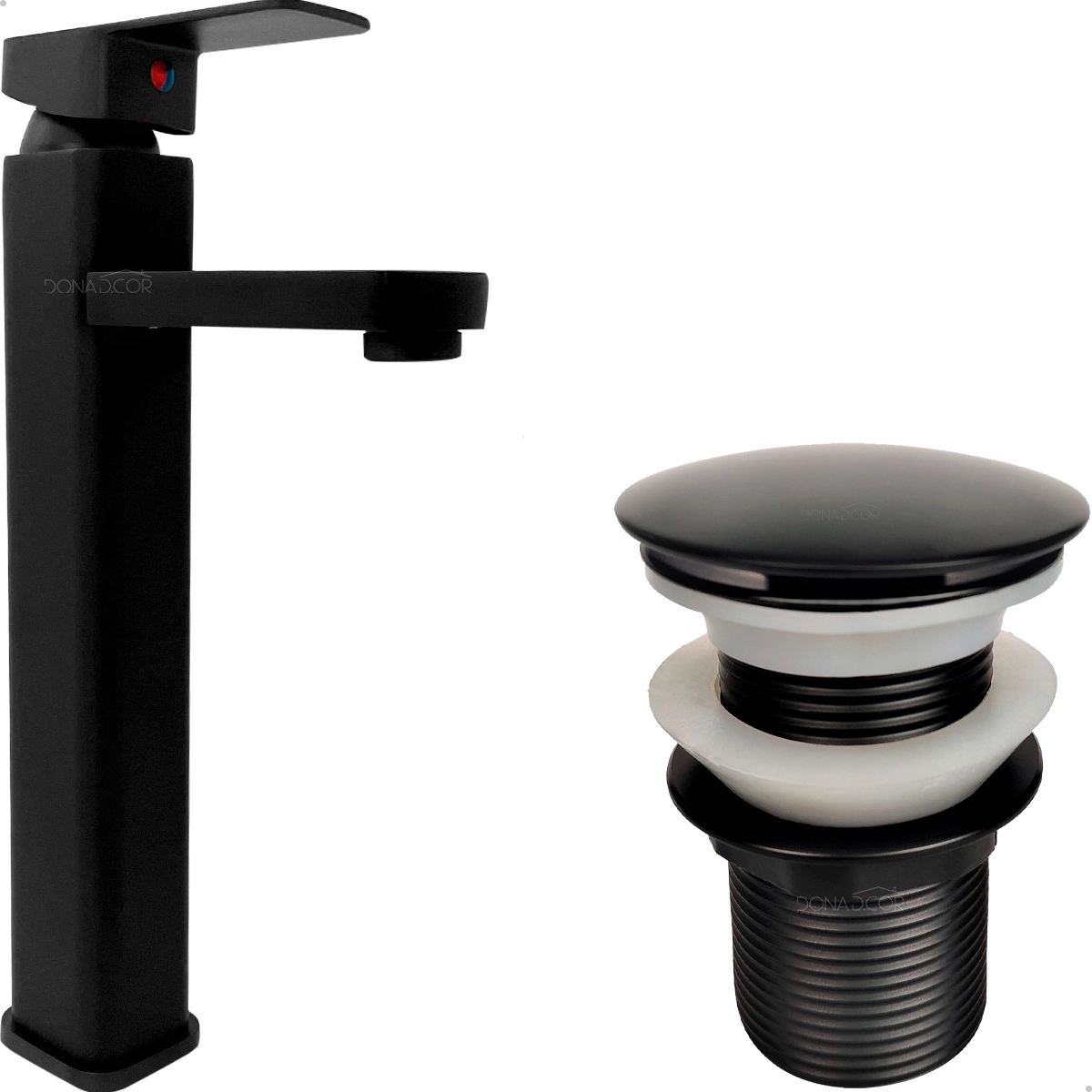 Torneira Preta E Valvula Click 1 1/4 Inox Kit Banheiro Ralo Pia Cuba E Torneira Alta Monocomando