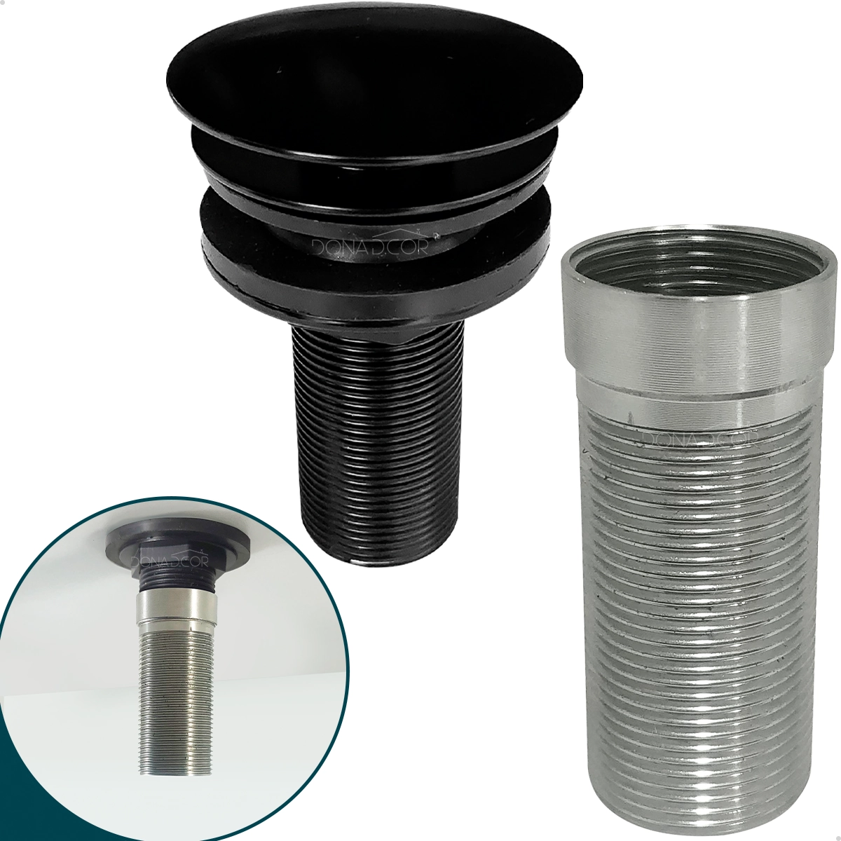 Valvula Click Com Prolongador 14cm Inox Escovado Para Cuba De Apoio 7/8 Ralo De Pia Banheiro Válvula Longa
