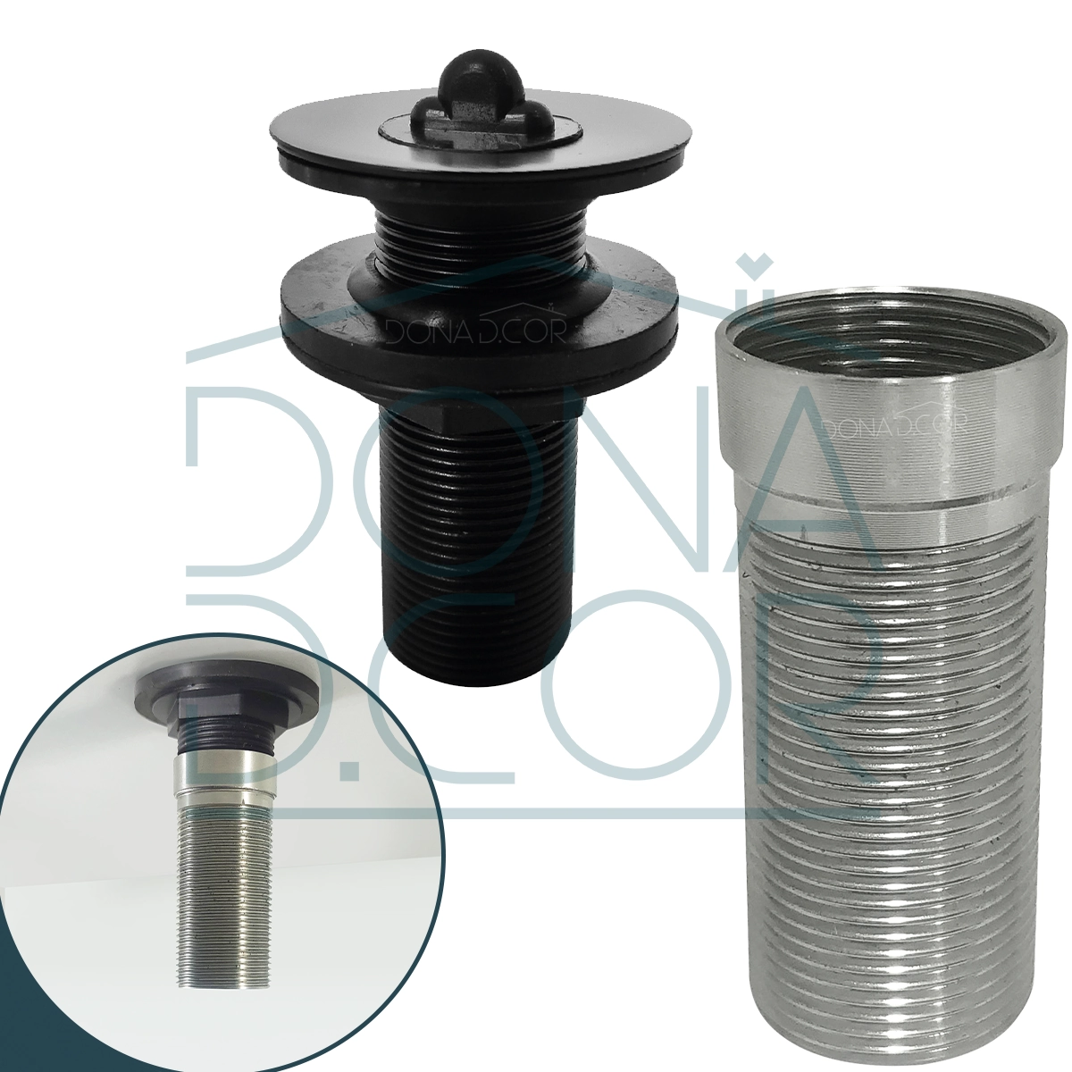Valvula Lavatorio Preta 7/8 Com Prolongador Inox 14cm Ralo De Pia Banheiro Cuba De Apoio Sobrepor Valvula