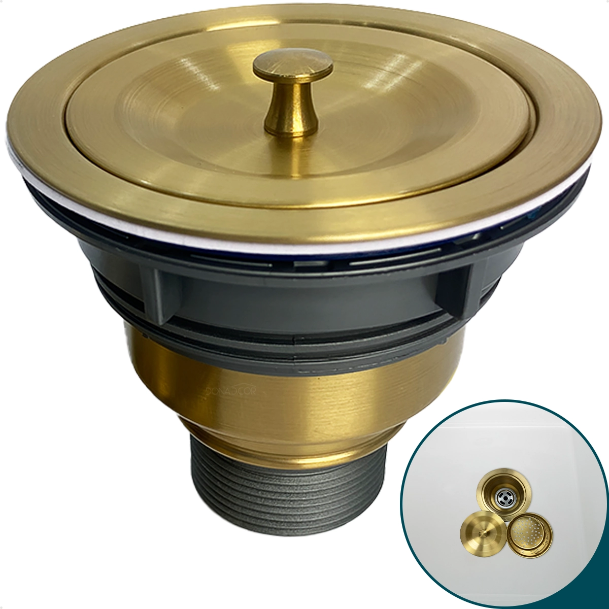 Válvula Higienica 4 1/2 Dourado Fosco Inox Com Cesto Removível Ralo Basket Escoamento Pia Cozinha