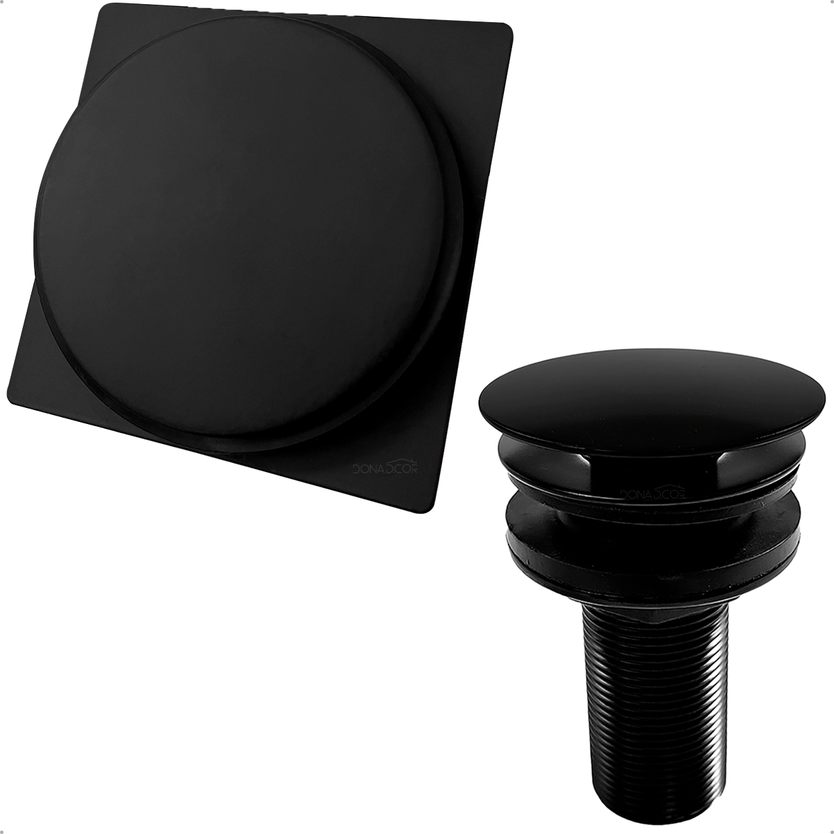 Ralo Click 10x10 Cm E Válvula Click 7/8 Aço Inox Preto Fosco Kit Escoamento Banheiro Ralo Pia Inteligente 30mm Antiodor