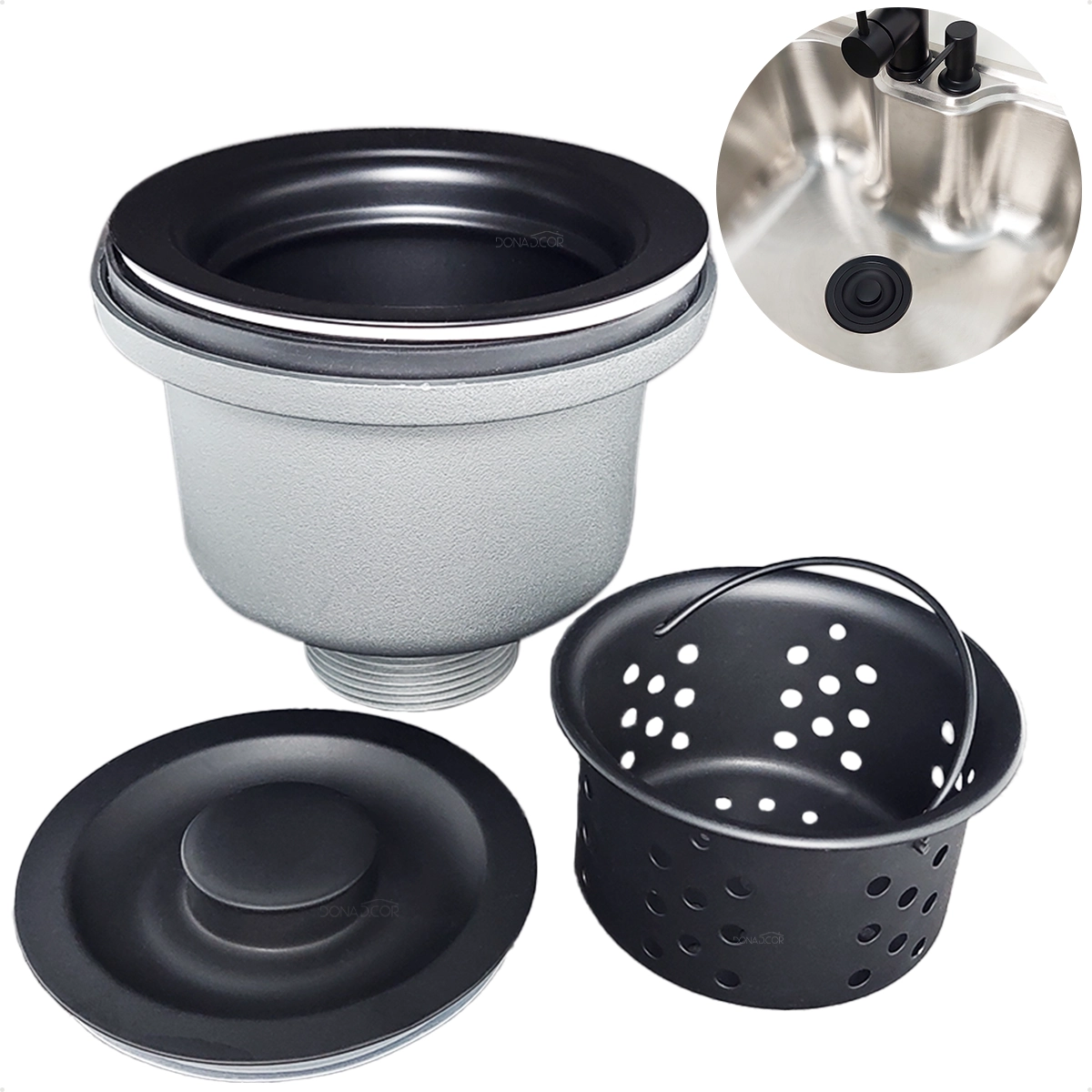 Valvula Higienica 4 1/2 Preto Fosco Inox Cesto Removível Ralo Basket Escoamento Pia Cozinha
