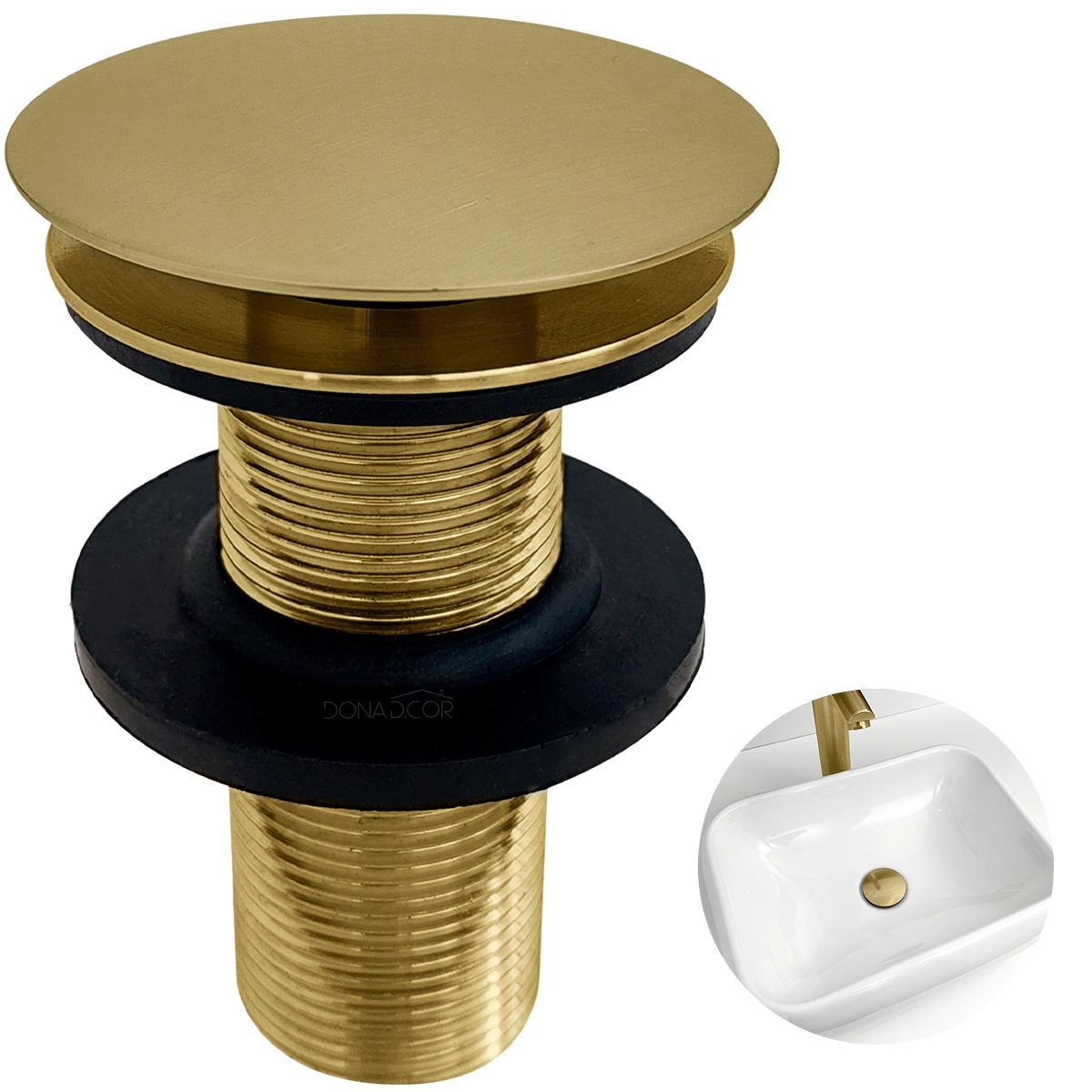 Válvula Click Dourada Escovada 7/8 Ralo De Pia Banheiro Inox Escoamento Cuba Lavatório 30mm Lavabo