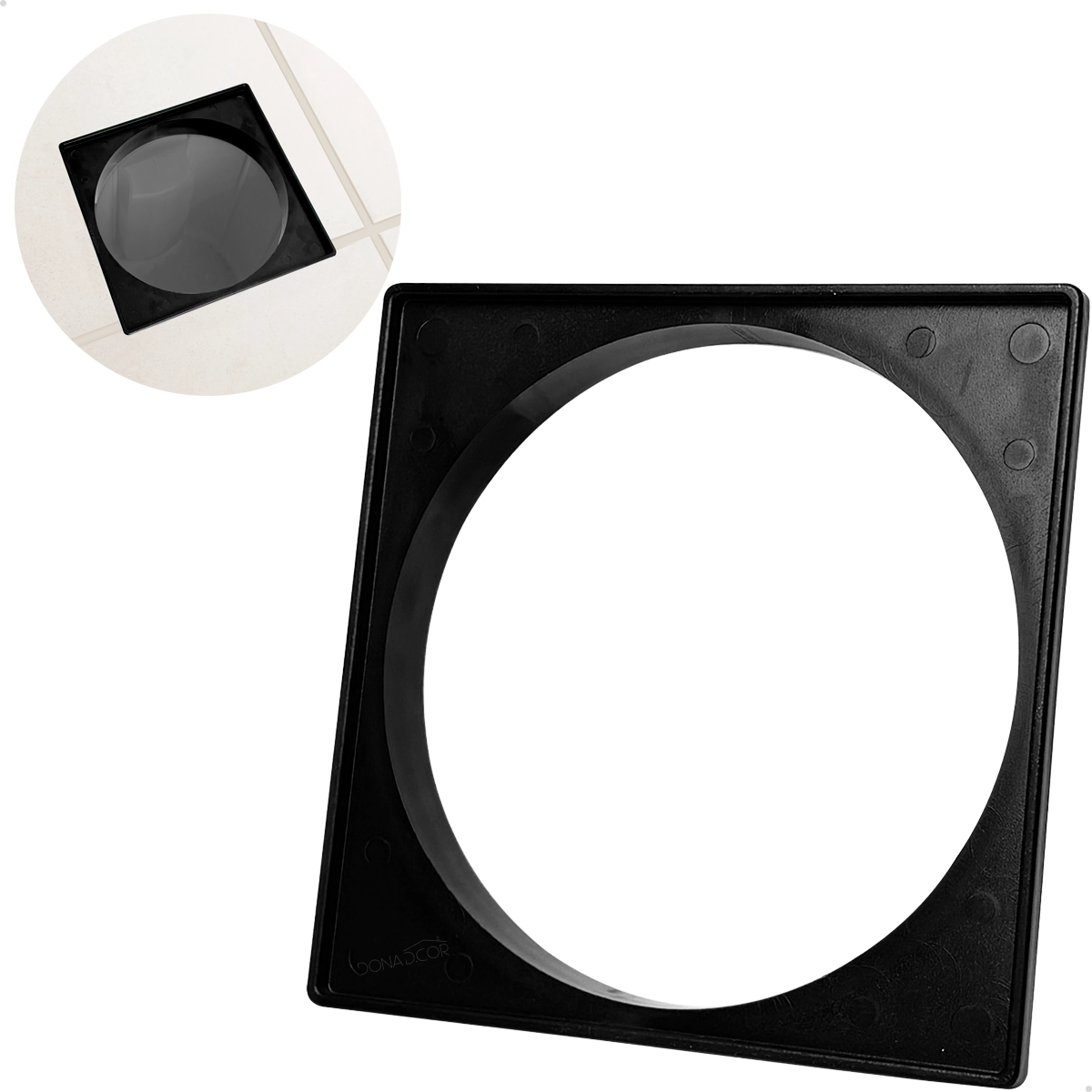 Caixilho Preto Fosco Porta Grelha De Plástico 10x10 Suporte Para Ralo Quadrado Abs Banheiro