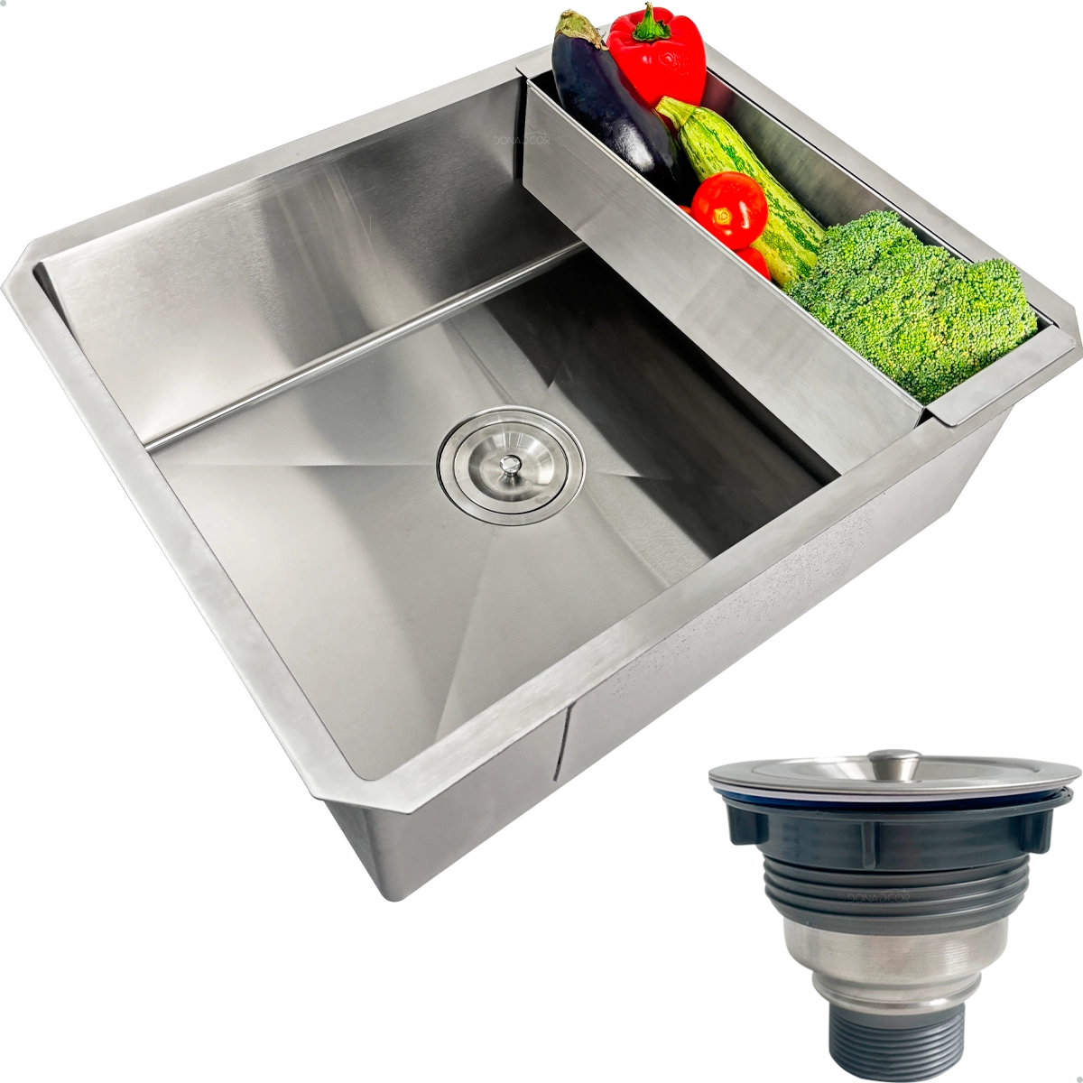 Cuba Inox Gourmet 50x40 Quadrada Embutir Com Cesto Escorredor E Valvula Higiênica 4 1/2 Com Cesto