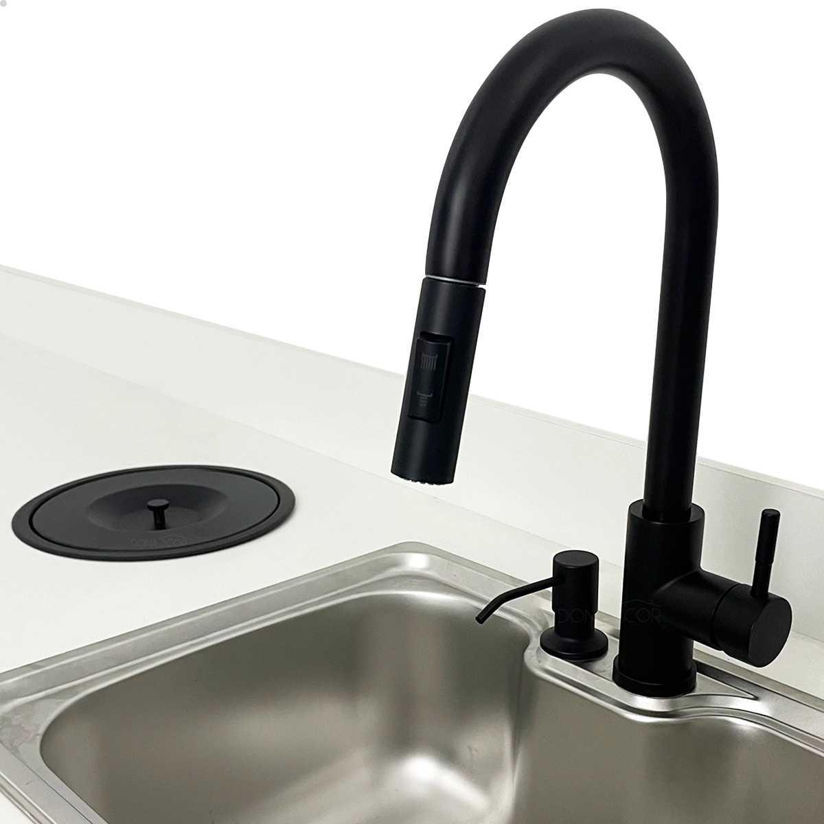 Kit Cozinha Torneira Pia Bancada Gourmet Lixeira 5l E Dispenser Dosador 350ml Inox 304 Preto Fosco