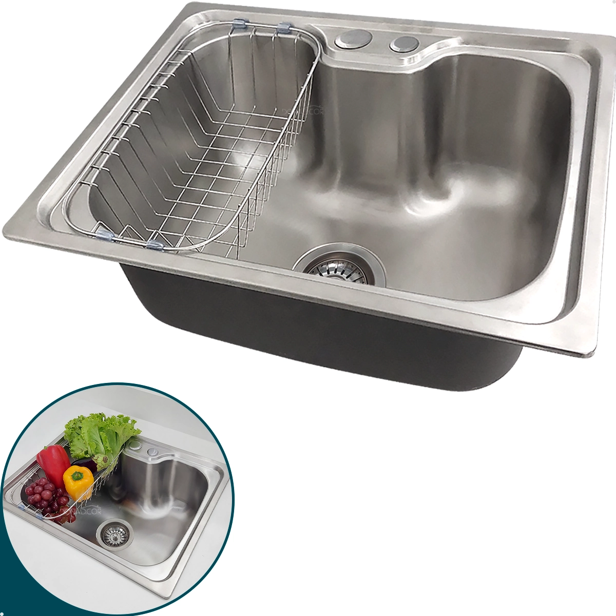 Cuba Inox Escovado 50x40 Para Pia Cozinha Gourmet Com Cesto Escorredor Cuba De Embutir Sobrepor