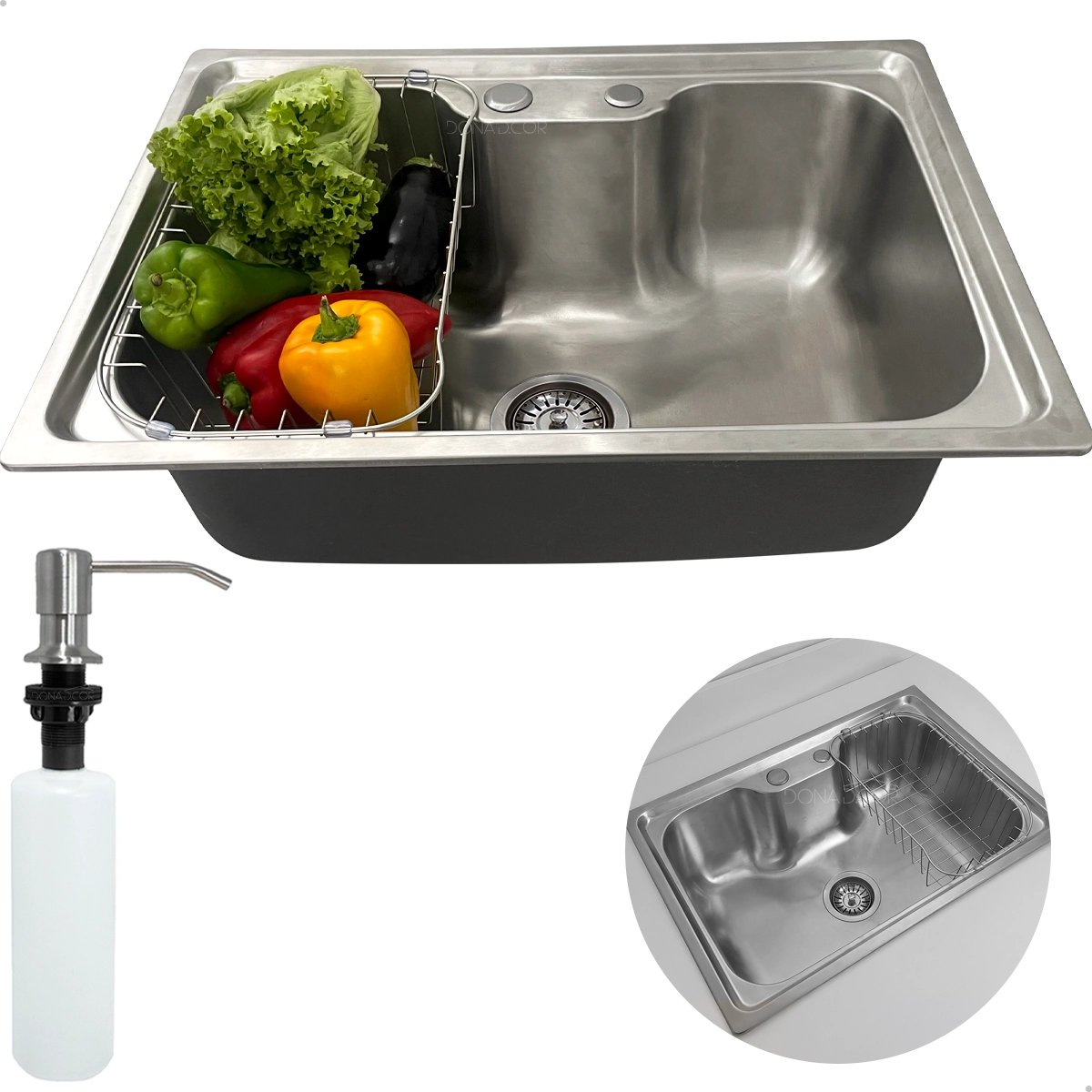 Cuba Inox Escovado 60x42 Pia Cozinha Gourmet Com Cesto Escorredor E Porta Detergente 350ml Embutir