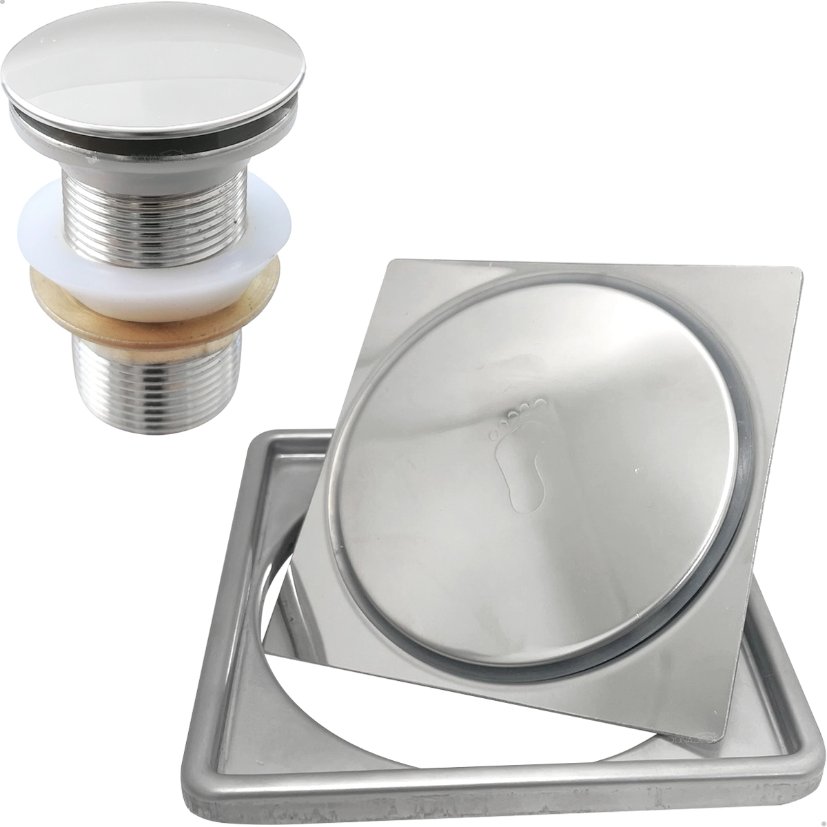 Ralo Click E Porta Grelha Inox 10cm Valvula Click 1 1/4 Kit Banheiro Completo Brilhoso Ralo Pia 40mm