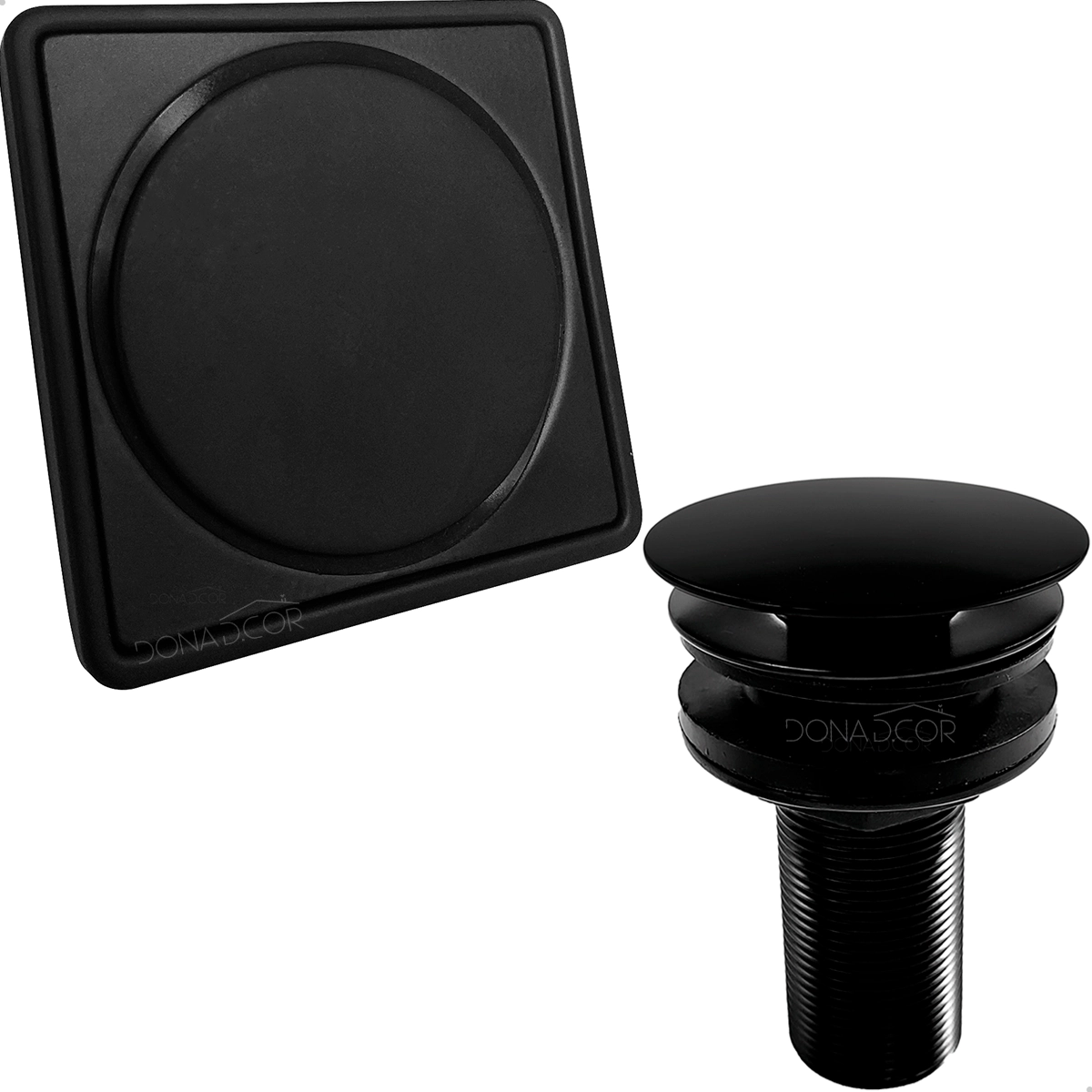 Ralo Click Preto E Porta Grelha 10x10 Valvula Click 7/8 Inox Kit Banheiro Completo Caixilho Quadrado 10cm