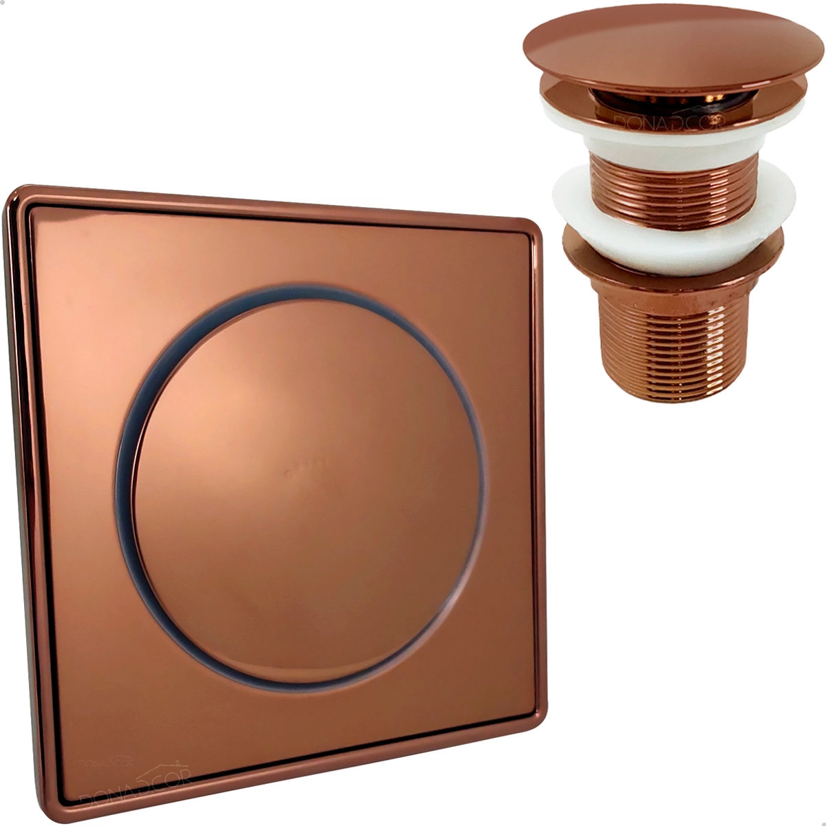 Ralo Click Rose Gold E Porta Grelha 10x10 Valvula Click 1 1/4 Inox Kit Banheiro Completo Brilhoso