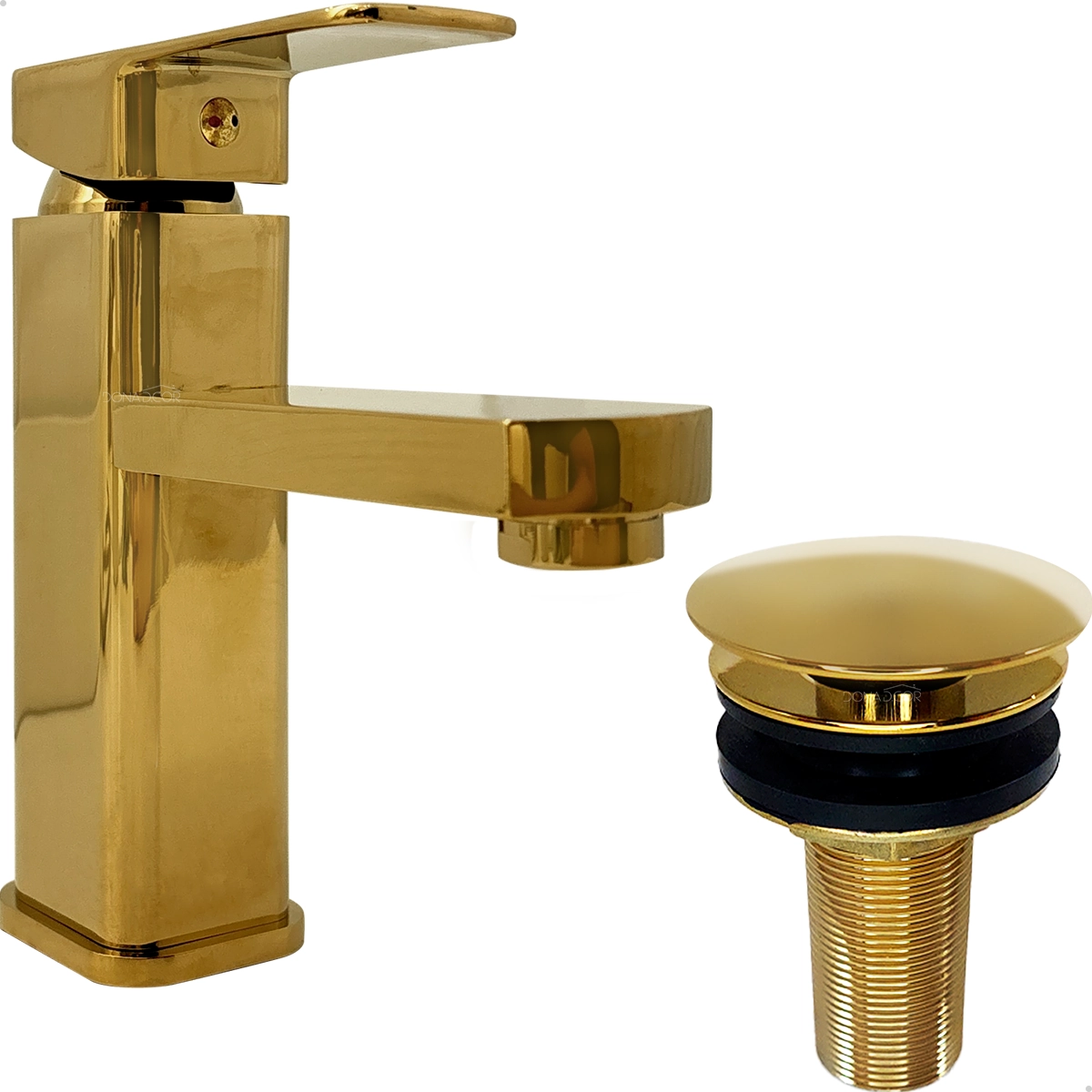 Kit Torneira Banheiro Dourada Bica Baixa E Válvula Click 7/8 Aço Inox Pia Misturador Monocomando