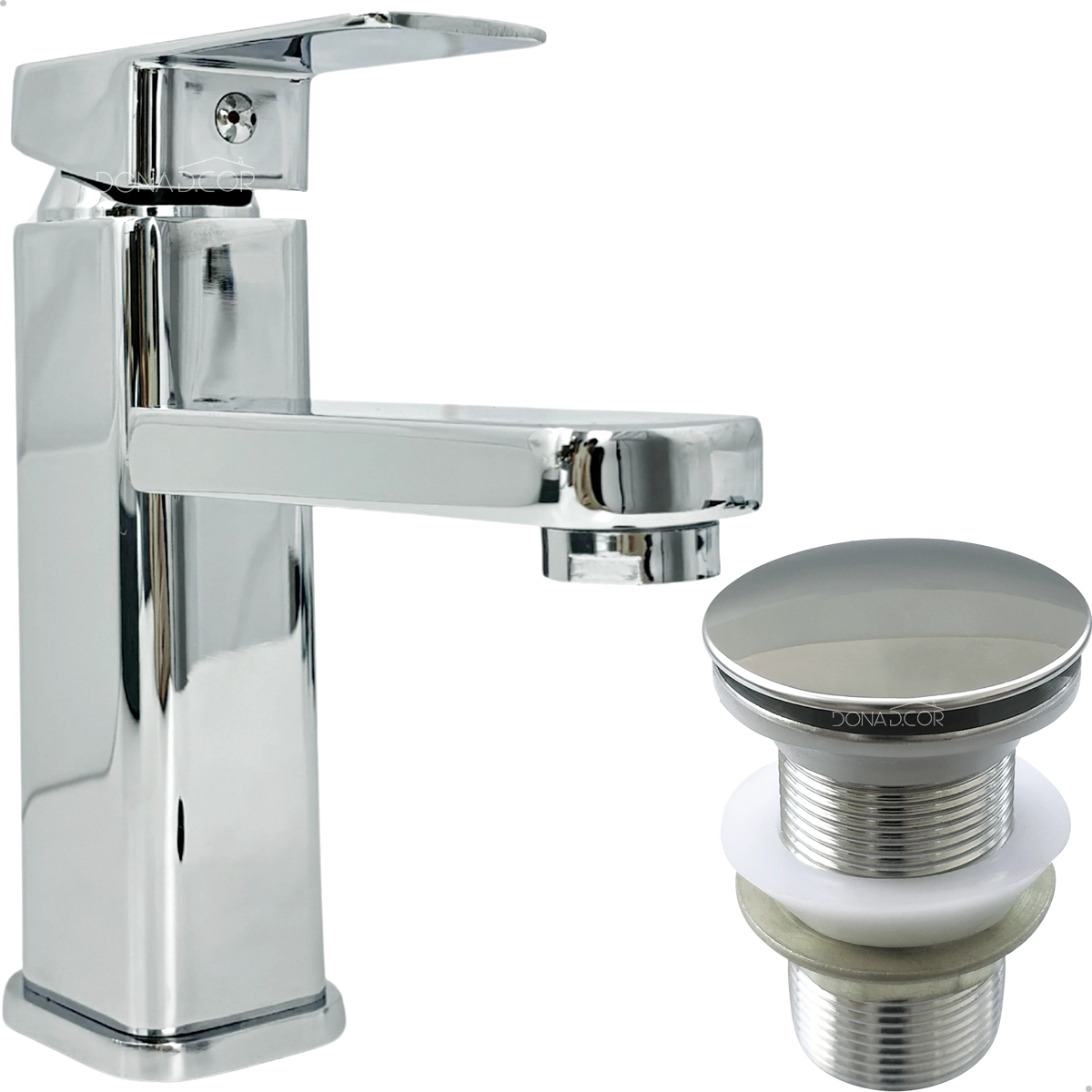 Kit Torneira Banheiro Cromada Bica Baixa E Válvula Click 1 1/4 Aço Inox Pia Misturador Monocomando