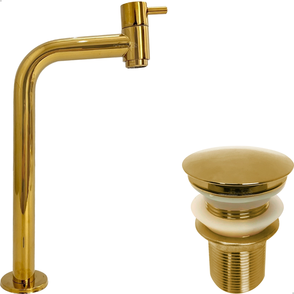Torneira Dourada Bica Alta E Válvula Click 1 1/4 Inox Pia Banheiro Torneira Fria 90 Graus 1/4 Volta